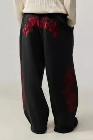 ED HARDY UO Exclusive Black Dragon Wide Joggers in
