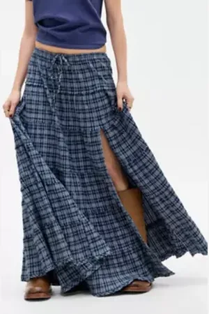 Kimchi Blue Sadie Check Tiered Maxi Skirt