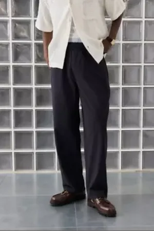 Loom Black Seersucker Trousers in
