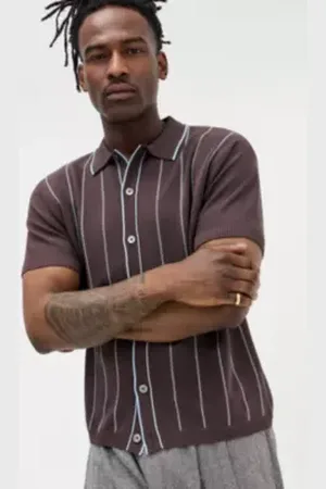 Loom Brown Thin Stripe Polo Shirt in a Urban Outfitters
