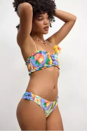 Damson Madder Orange Print Shirred Bow Bikini Bottoms in