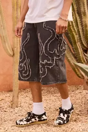 ED HARDY UO Exclusive Black Flame Appliqué Shorts in a Urban Outfitters