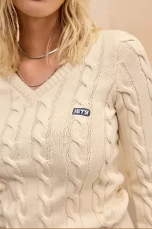 iets frans... Iets frans. Blaire V-Neck Cable Knit Jumper in a Urban Outfitters