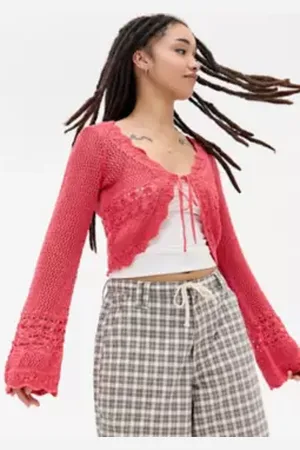 Urban Outfitters UO Rhodes Stitchy Tie-Front Cardigan di in