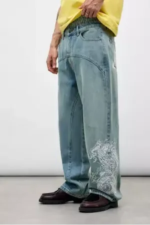 ED HARDY Jeans Blu Medio con Pannelli a Drago in