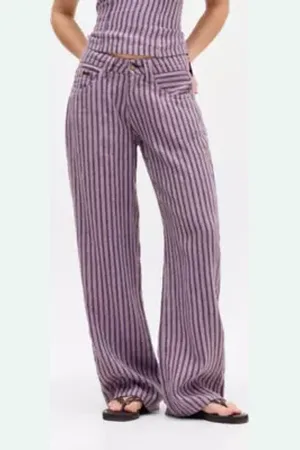 BDG Pantaloni in Lino a Righe Kayla in