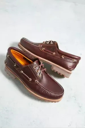 Timberland Burgundy Full Grain Leather 3-Eyelet Lug Boat Shoes