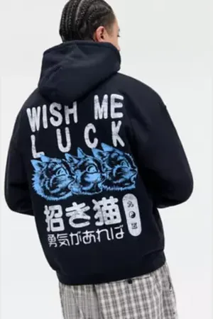 Urban Outfitters UO Black Wish Me Luck Hoodie di in