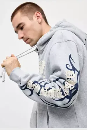 ED HARDY Felpa con Cappuccio Mélange con Applicazioni Tatuaggio