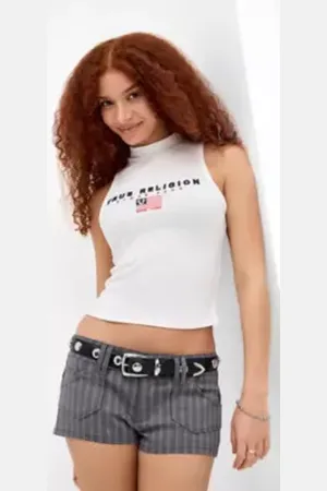 True Religion Canotta in Costina con Logo Ricamato in