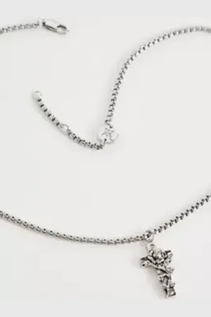 ED HARDY Cross Rose Chain Pendant Necklace in