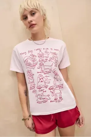 Urban Outfitters T-shirt Rilassata UO Cat Hat Doodle di in