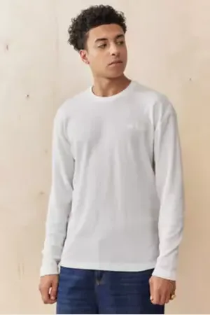 BDG White Plain Waffle Long Sleeve T-Shirt in