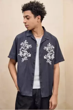 BDG Black Toru Floral Jacquard Shirt in