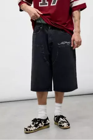 ED HARDY UO Exclusive Pantaloncini Neri con Draghi sulle Ginocchia in