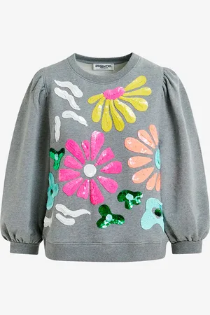 Essentiel Antwerp Felpa grigia con ricamo floreale e pailettes
