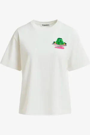Essentiel Antwerp T-shirt bianca con pailettes e ricamo