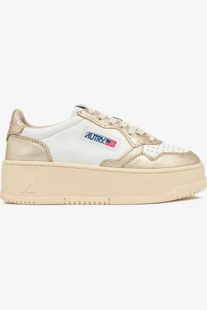 Autry W Medalist Platform Low in pelle bianca e oro