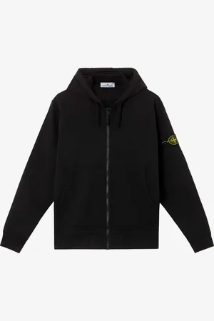 Stone Island Felpa in cotone con cappuccio e zip nera