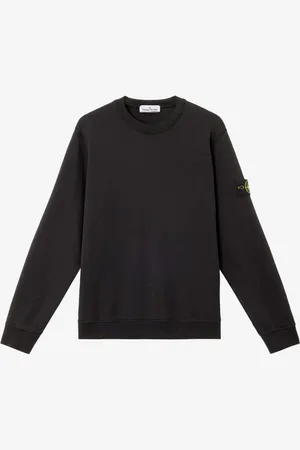 Stone Island Felpa nera girocollo in cotone con badge