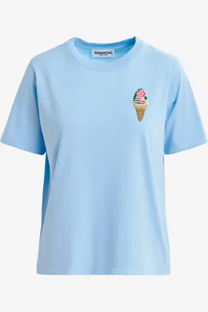Essentiel Antwerp T-shirt azzurra con ricamo