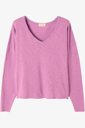 American Vintage T-shirt maniche lunghe lilla Sonoma con scollo a V
