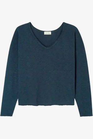 American Vintage T-shirt maniche lunghe navy Sonoma con scollo a V