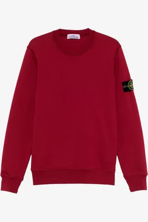 Stone Island Felpa rossa girocollo in cotone con badge