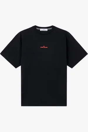 Stone Island T-shirt nera con stampa Compass Camo e logo