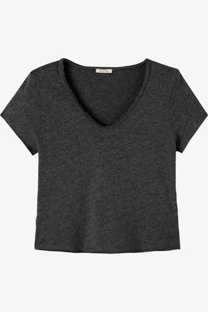 American Vintage T-shirt nera sfrangiata con scollo a V