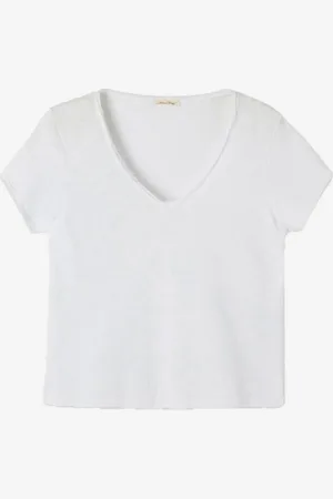American Vintage T-shirt bianca sfrangiata con scollo a V