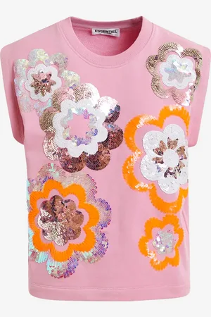 Essentiel Antwerp Felpa smanicato con perline e ricami floreali