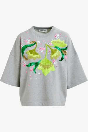 Essentiel Antwerp Felpa grigia con ricami di paillettes e perline