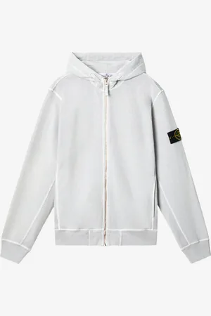 Stone Island Hoodie effetto fiammato con zip e badge perla