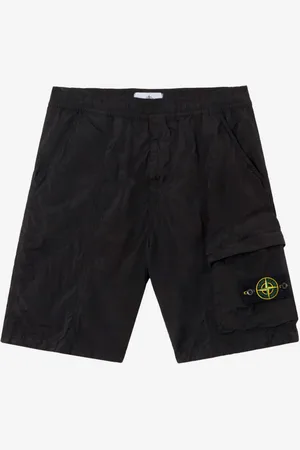 Stone Island Bermuda cargo nylon metal neri con badge Compass