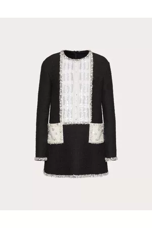 VALENTINO Donna Vestiti corti - ABITO CORTO IN COTTON COUTURE TWEED RICAMATO Donna NERO/BIANCO 36