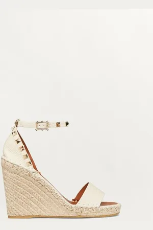 VALENTINO GARAVANI SANDALO ZEPPA ROCKSTUD DOUBLE IN VITELLO GRANATO 105MM Donna 34