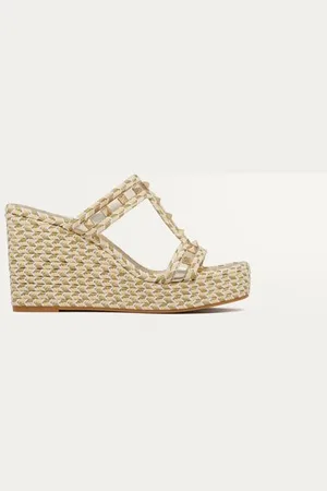 VALENTINO GARAVANI SANDALO ZEPPA ROCKSTUD IN NAPPA LAMINATA 90MM Donna 35