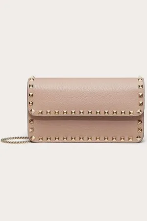 VALENTINO GARAVANI POUCH CON CATENA ROCKSTUD IN VITELLO GRANATO Donna UNI