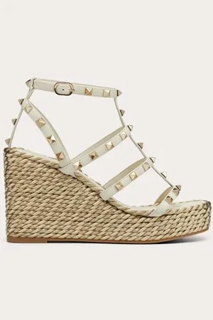 VALENTINO GARAVANI SANDALO ZEPPA ROCKSTUD IN VITELLO CON CINTURINI 95MM Donna 34