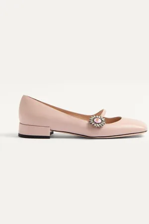 VALENTINO GARAVANI BALLERINA MARY-JANE PRESHOES IN CAPRETTO CON BOTTONE GIOIELLO 20MM Donna 35.5