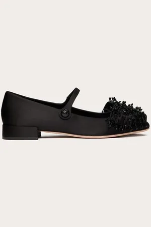 VALENTINO GARAVANI BALLERINA MARY-JANE GARAVANI BOWJANE IN RASO CON RICAMO A FRANGE 20MM Donna 35