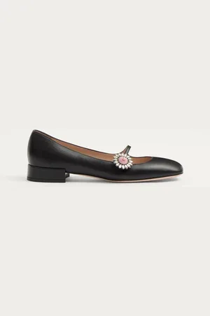 VALENTINO GARAVANI BALLERINA MARY-JANE PRESHOES IN CAPRETTO CON BOTTONE GIOIELLO 20MM Donna 35.5