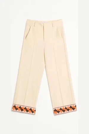 VALENTINO PANTALONE IN GABARDINA DI LANA CON FONDO IN JACQUARD Uomo 44