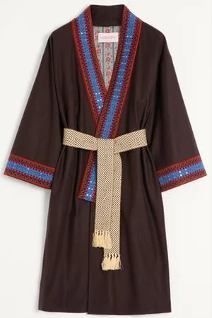 VALENTINO CAPPOTTO VESTAGLIA IN FLANELLA DI LANA CON CINTURA IN JACQUARD Uomo S