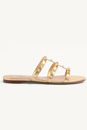 VALENTINO GARAVANI SANDALO SLIDE ROCKSTUD IN NAPPA LAMINATA Donna 35