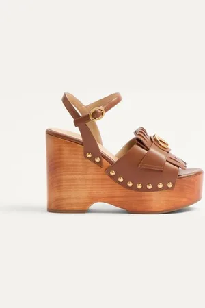 VALENTINO GARAVANI SANDALO ZOCCOLO VLOGO SIGNATURE IN VITELLO CON FRANGE 120MM Donna 37.5