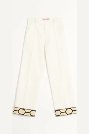 VALENTINO PANTALONE IN COTONE E LINO CON FONDO IN JACQUARD Uomo 44