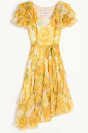 VALENTINO ABITO IN CHIFFON ROSE GIALLE PAPIER FLORAL Donna 40
