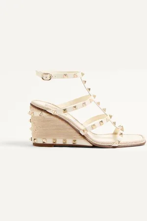 VALENTINO GARAVANI SANDALO ZEPPA ROCKSTUD IN VITELLO CON RICAMO CORNELY 80MM Donna 35.5